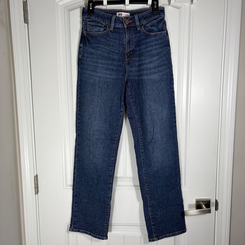 SO Womens High Rise 90s Straight Leg Jeans Dark Wash Size 7 28W Denim